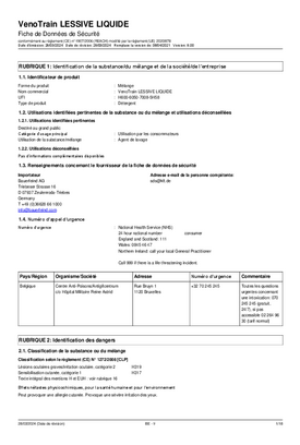 Lessive liquide fiche de données de sécurité