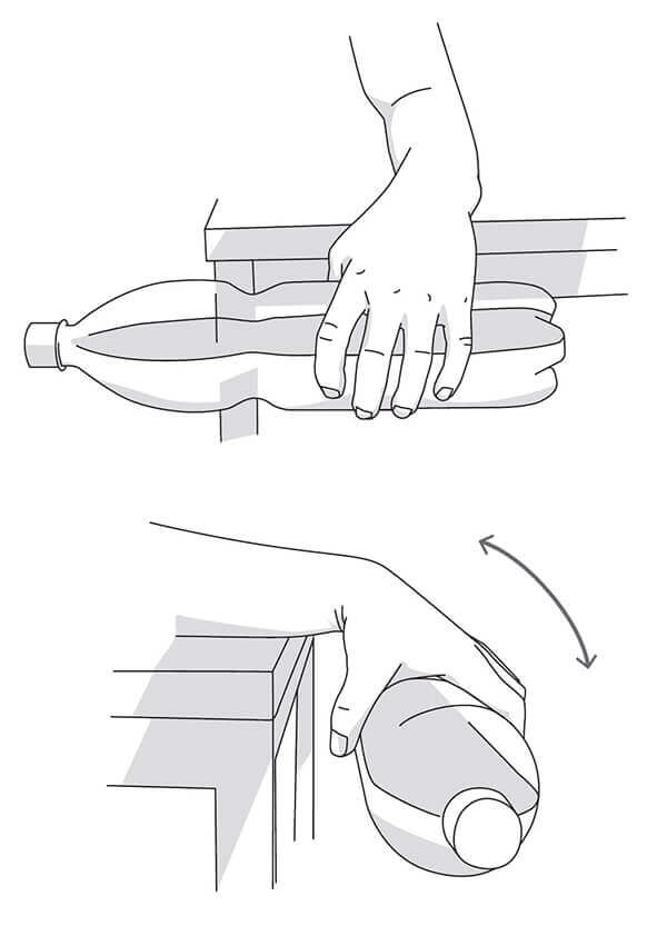 Illustratie van de onderarmoefening "versterken van de handstrekkers".
