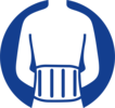 Pictogram van een rug met een rugorthese die de onderrug stabiliseert.