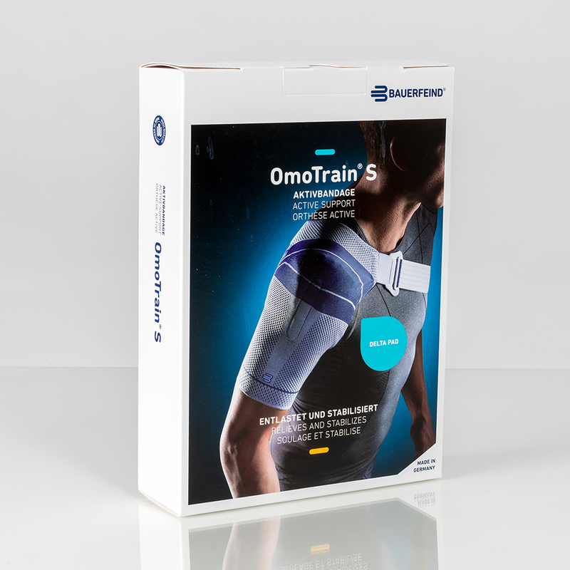 Productverpakking van Bauerfeind OmoTrain S schouderbrace.