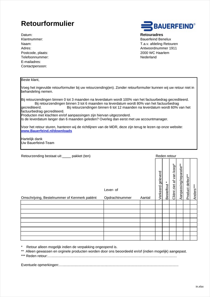 Retourformulier Nederland