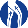 Pictogram van een been met twee pijlen die van de voet via het been naar boven lopen, als symbool voor de werking van compressie.