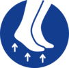 Pictogram van twee voeten met pijlen die omhoog wijzen en steun en demping symboliseren.