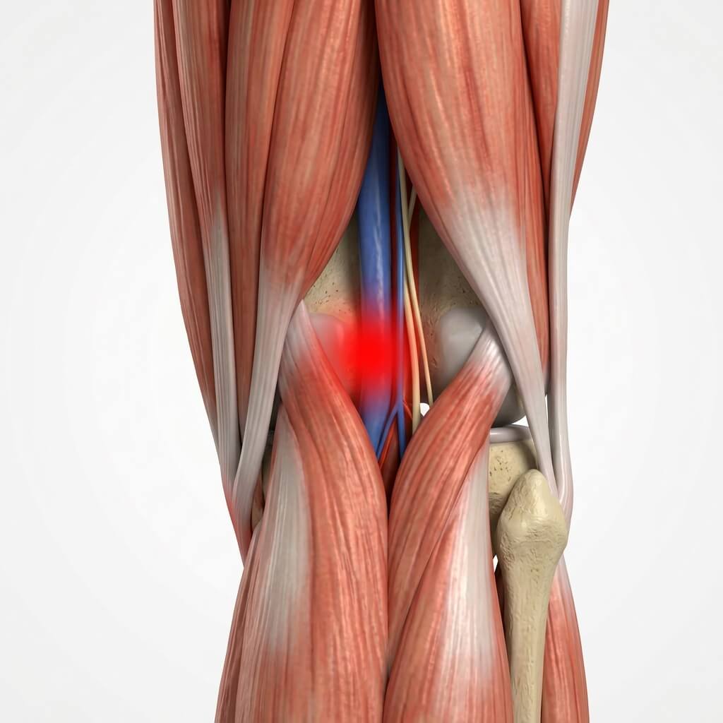 Schematische weergave Pijn achter in de knie