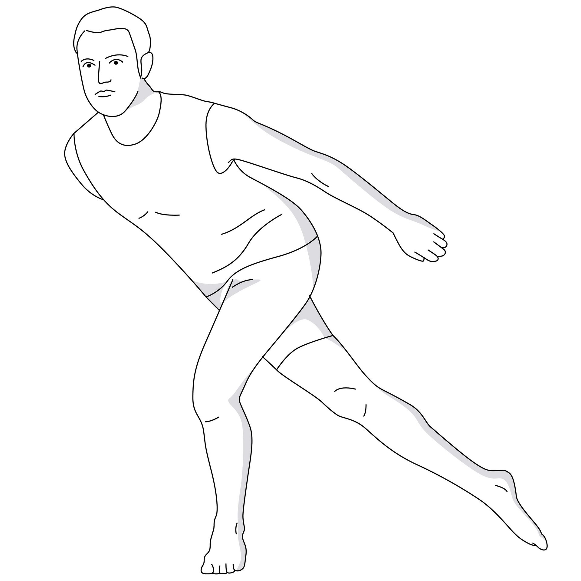 Man in sportieve kleding voert in een minimalistische ruimte een oefening in de stijl van een schaatser uit om de heupmusculatuur te versterken en de stabiliteit te bevorderen.