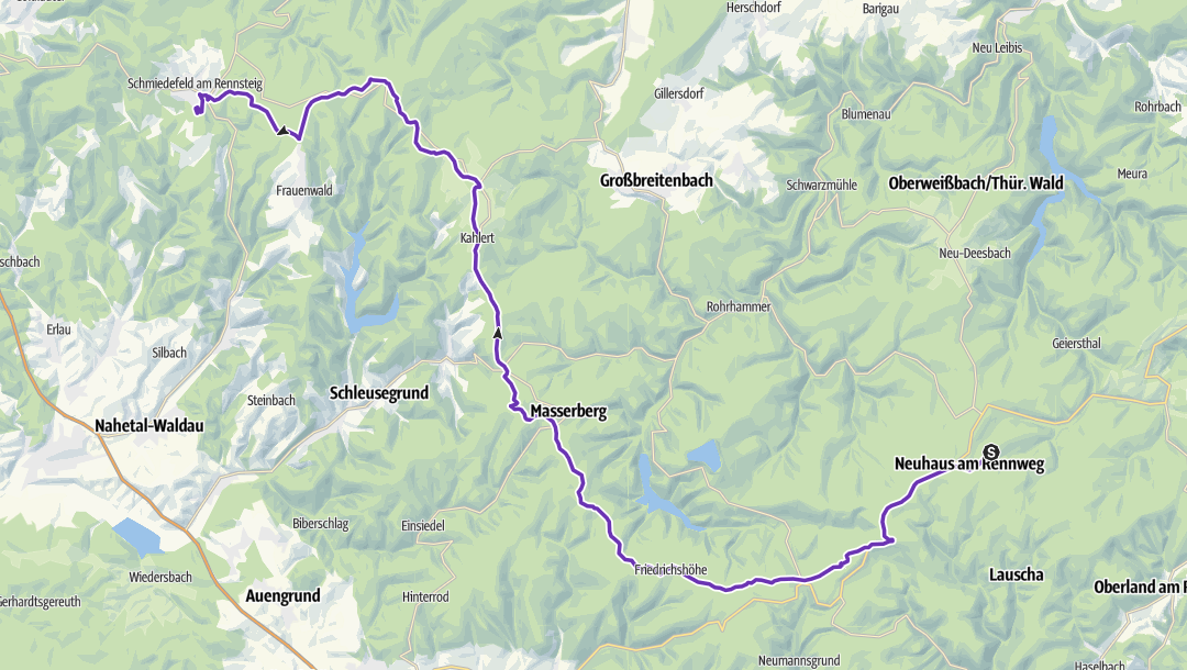 Sketch van de route van de Rennsteiglauf