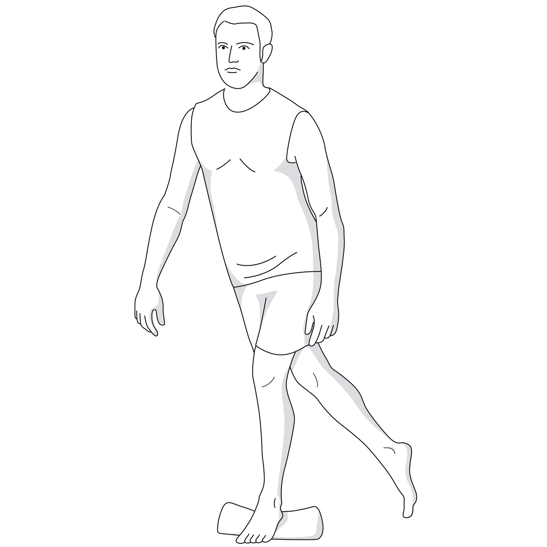 Weergave van de knie-oefening "balanceren op één been met schaarbeweging". Met deze oefening worden je kniespieren versterkt. Dat verbetert je evenwicht, coördinatie en reactievermogen.