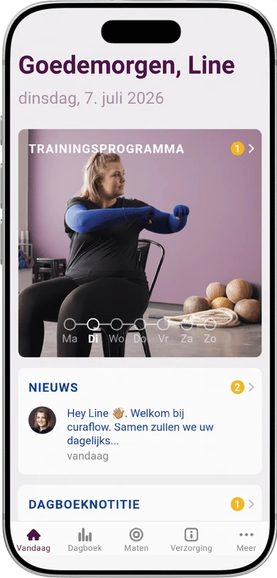 Illustratie van een smartphone met de Bauerfeind curaflow-app.