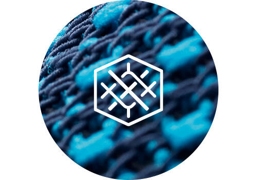 Detail van het weefsel van een sportkniesteun met de gestileerde tekening van het 3D-Airknit-pictogram