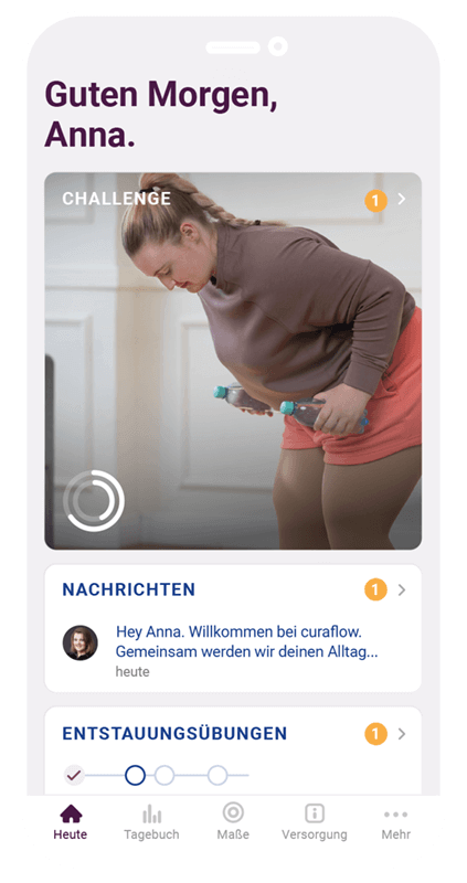 Illustratie van een smartphone met de Bauerfeind curaflow-app.